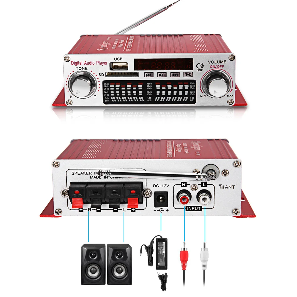 Kentiger HY 602 12 V Мини DSP аудио HiFi стерео Мощность усилитель с ИК Управление FM MP3 USB