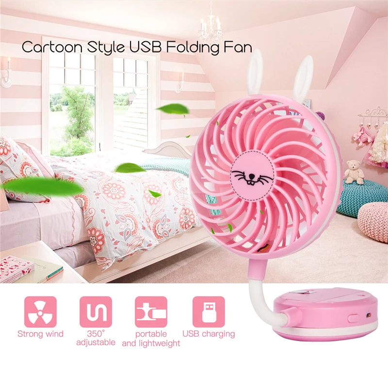 Cartoon USB Folding Mini Fan Cute Cat Cooling Fan Foldable Handheld Low