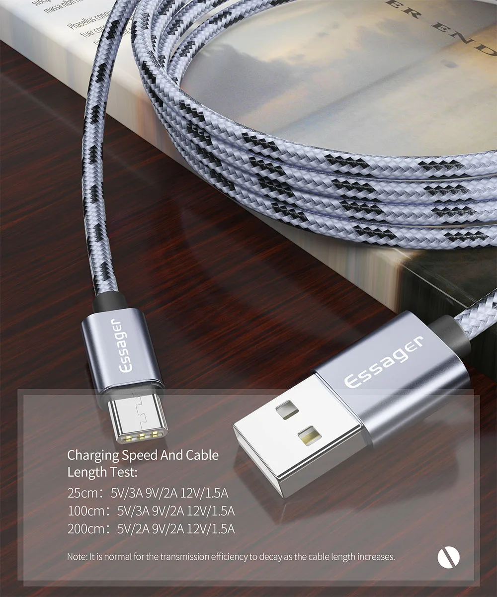Essager USB C 3A кабель для быстрой зарядки type C кабель для samsung S10 S9 Note 10 9 huawei P20 P30 Pro mate 20 Oneplus 7 кабель для передачи данных