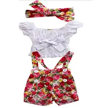 Хи-хи, детский магазин, Детская футболка со сплошным коротким рукавом+ шорты с цветочным принтом+ повязка на голову, комплект из 3 предметов