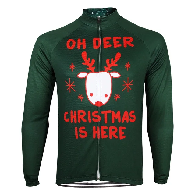 HIRBGOD Men's Christmas Bike Jersey Long Sleeve Lightweight Road Sport