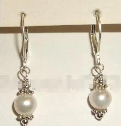 

Wholesale price 16new ^^^^Handmade 100% White Cultured Freshwater Pearl Ball & Silver Leverback Earrings