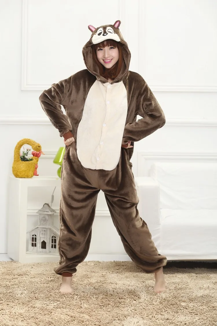 

Brown Squirrel Cosplay Onesies Pajamas Cartoon Animal Costume Pyjamas Adult Sleepwear Party Dress Halloween Pijamas
