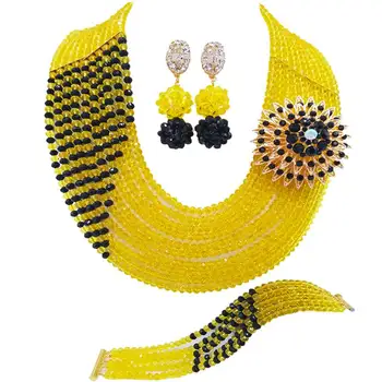 

Gorgeous Black Yellow Anniversary Present Crystal Women Beads Necklace Earrings Sets 10C-CJZ-10