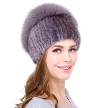 JKP Новая русская меховая шапка из натуральной норки для женщин зимняя норковая вязаная шапка с лисьим мехом DHY18-14