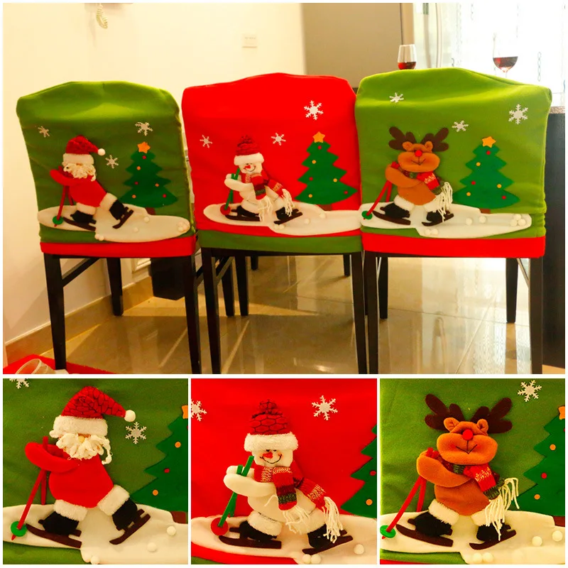 Узор Рождество Санта Клаус Снеговик украшения Рождественские чехлы на стулья кухонные стулья для столовой задний Настольный Babbo Natale