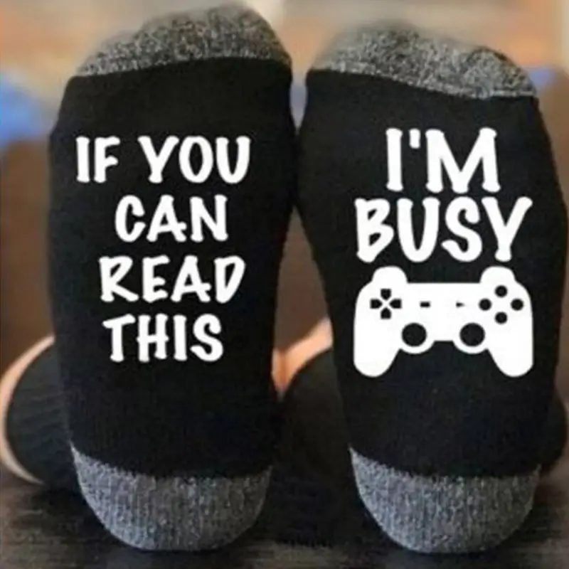 Women Men Unisex Winter Cotton Long Ankle Socks Funny Words Bottom Gamer Lovers Gift Harajuku Ribbed Knitted Home Floor Warmer