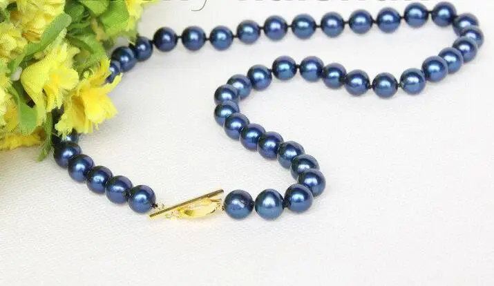 

Free Shipping >>>17" 10mm round navy blue blue freshwater pearls necklace j10019