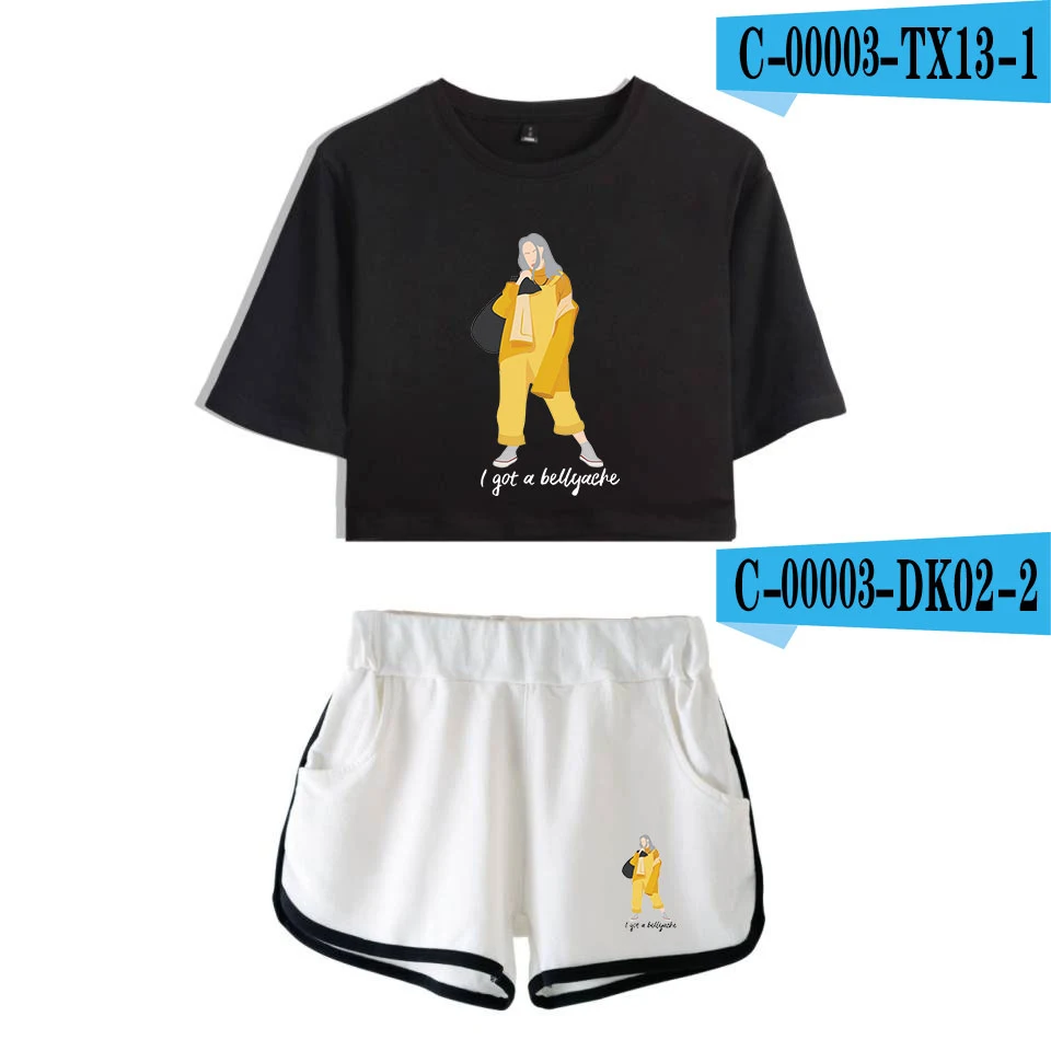 Billie Eilish летний Kpops женский сексуальный комплект из двух предметов, шорты и футболки, одежда,, Харадзюку, принт размера плюс XXL - Цвет: Лаванда