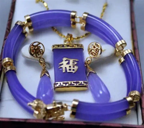 

149 Noblest Genuine Purple Jade Pendant Earring Bracelet