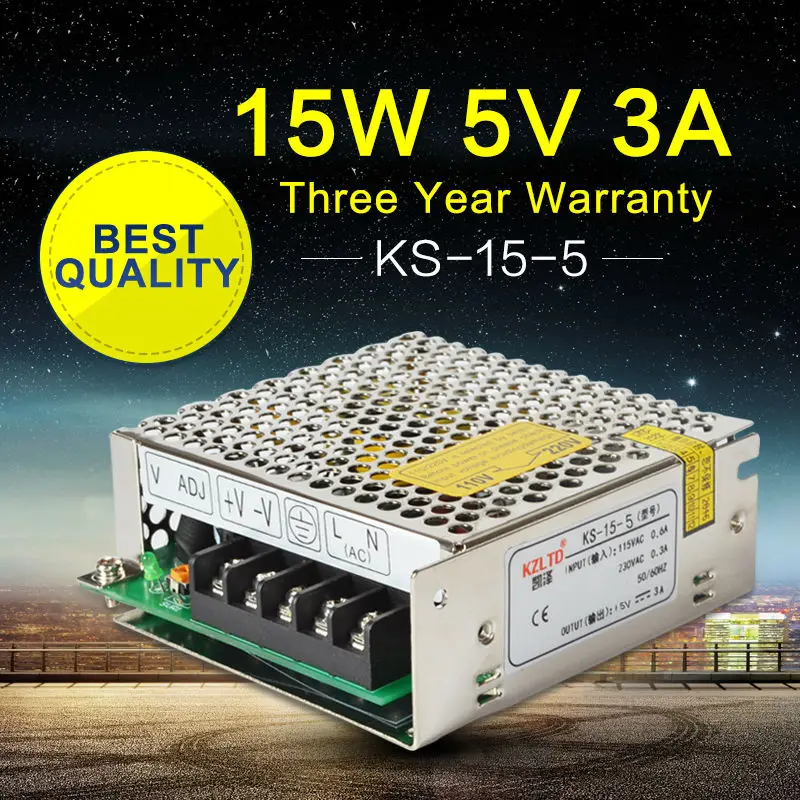 

Switching Power Supply 5V 3A 15W AC-DC 5V Switching Power Adapter for LED Module Light CCTV Radio High Efficiency Transformer
