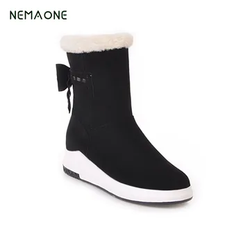 

NEMAONE 2017 new Female Winter Snow Boots Wedges Heels Slip On 2017 Women Platform Fur Inside Mid Calf Boots Sexy Shoes