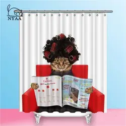 Nyaa забавные кошачий Душ шторы чтение журнал водостойкий полиэстер ткань Ванная комната для домашний декор