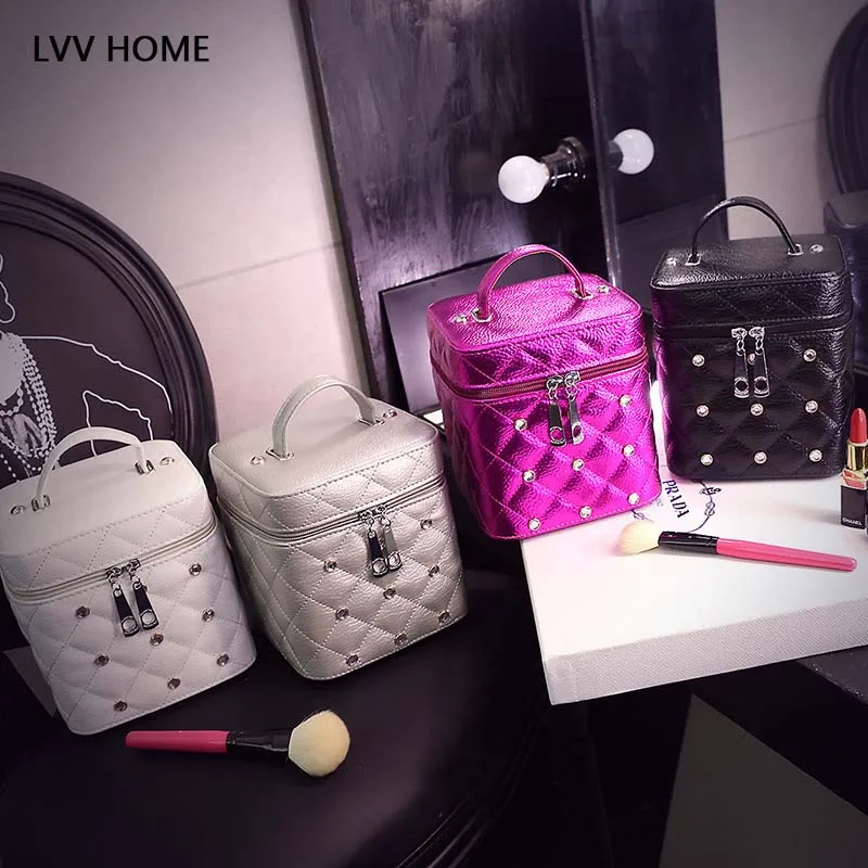 

LVV HOME diamond travel Cosmetic storage box/High-end large-capacity makeup case PU portable Beautician suitcase storage bag