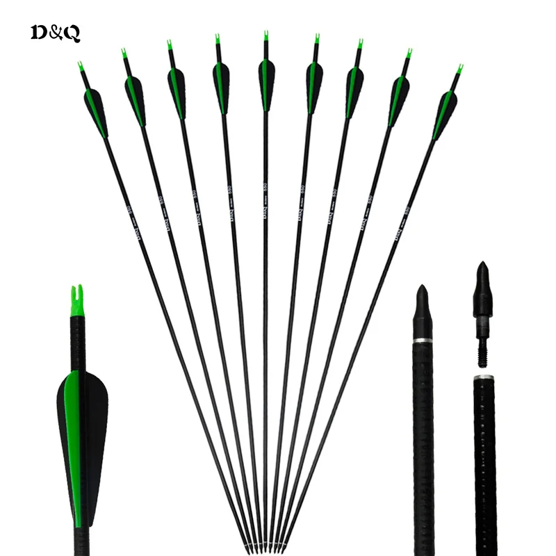 

6pcs 31" Archery Fiberglass Arrows with Black Green Feather for Recurve Compound Bow and Arrow Hunting Shooting Accessories