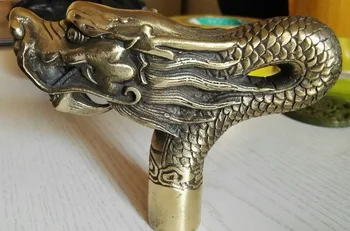

China Old Handwork Carving Bronze Dragon Statue Cane Head Walking Stick Free shipping