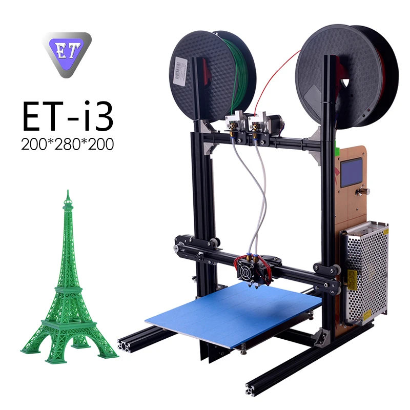 

2018 ET New 3D Printer i3 DIY Kits Aluminum Parts Double Dual Extruder Auto Level Large Size Idle I4 12864 LCD Touch Screen