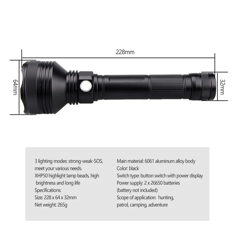 XHP50 тактический военный белый оружейный фонарь для ружья перезаряжаемый Водонепроницаемый Пистолет Lanterna страйкбол фонарик bulid-in аккумулятор