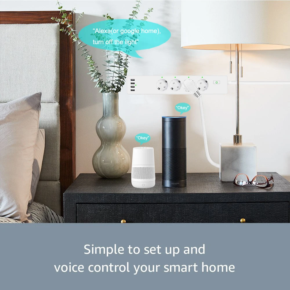 Baratos Banda de Alimentación inteligente Wifi 4 tomas de corriente de la UE enchufe con 4 puerto de carga USBCharging App Control de voz trabajo con Alexa Google Asistente de inicio