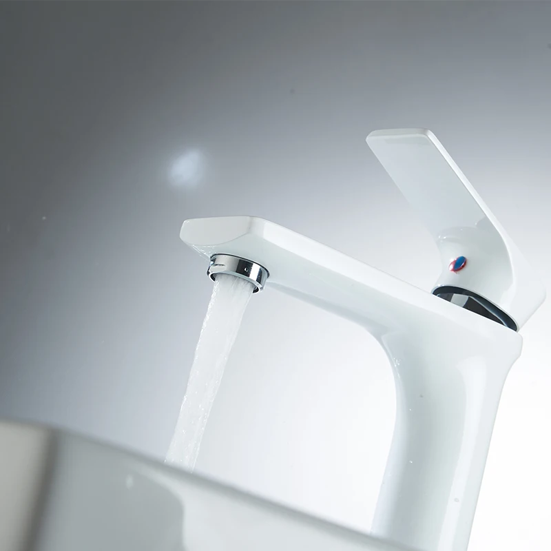 Modern White Bathroom Basin Faucet Chrome Finish Single Handle Deck Mounted Faucet Black Hot And Cold Water Mixer Sink Tap 88311