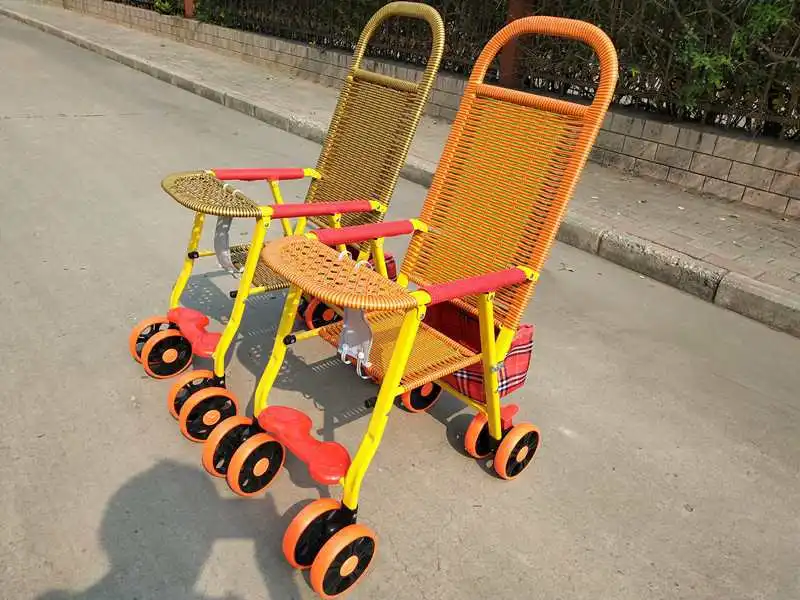 Летняя бамбуковая детская коляска из ротанга, легкая коляска для путешествий, переносная четырехколесная детская коляска для поездок, складная Коляска