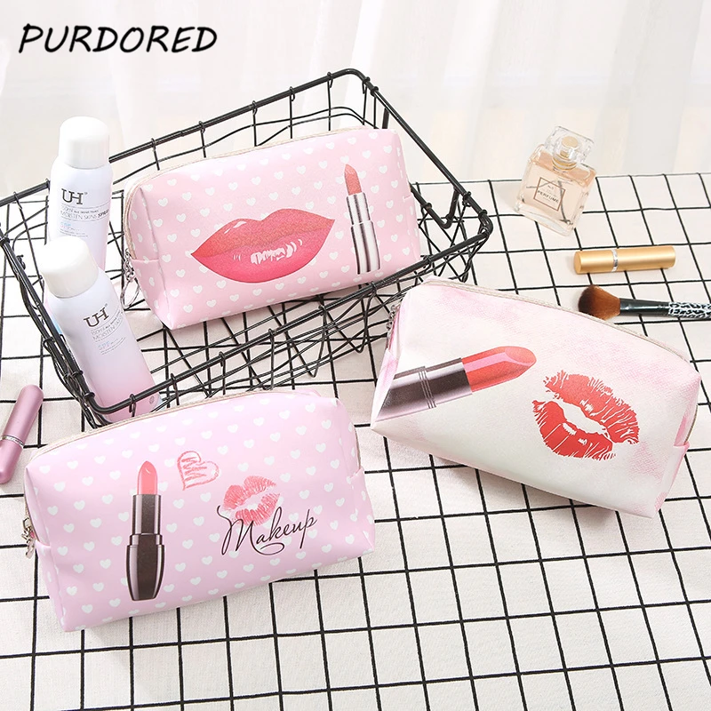 

PURDORED 1 pc Women red lip Cosmetic Bag 3D Printing Makeup Bag Travel toilettas Organizer neceser pencil bag Dropshipping