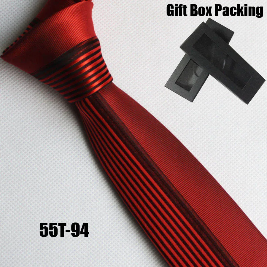 

Lingyao Mens designer skinny tie Panel necktie for groom wedding half solid red with black vertical stripes in gift box