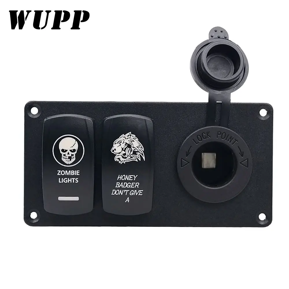 

WUPP 1PC Hot 12V/24V 2 Gang Switch Panel Circuit Blue Led Rocker Breaker Car Boat Marine Cigarette Lighter Switch Panel CS-514B1