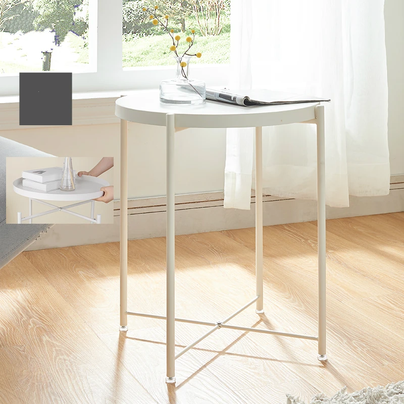 Simple Nordic Style Small Coffee Table, Wrought Iron Round Tray, Folding Side Table Tea Table