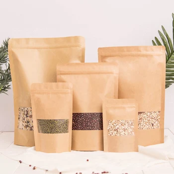 

50pcs ziplock paper bag with window stand up zip pouch packaging for cookies Bread Gift Bags snack Biscuits Wrapping Supplies