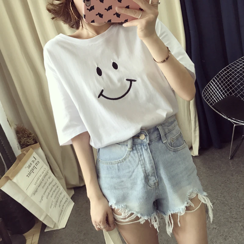 

2019 Summer T-shirt Women Tops Fashion Trendy Casual Print Short Sleeve Round Neck Plus Size Loose Bottoming Women T-shirt ZW067