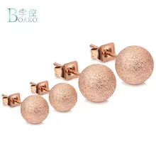 BOAKO, розовое золото, двойное матовое, круглая форма, классические серьги-гвоздики для женщин, модные ювелирные изделия, Прямая поставка