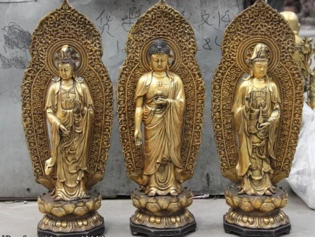

23" Buddhism Copper Bronze Three Saints of the West Kwan-Yin Guan yin Buddha Set Statue Statue