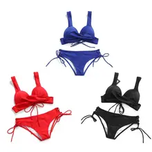 Womens Sexy Two Piece Bikini Set Solid Color Criss Cross Bandage Swimsuit Cross Wrap V-Neck Bra Side Tie Thong Push Up Padded Womens Sexy Two Piece Bikini Set Solid Color Criss Cross Bandage Swimsuit Cross Wrap V-Neck Bra Side Tie Thong Push Up Padded