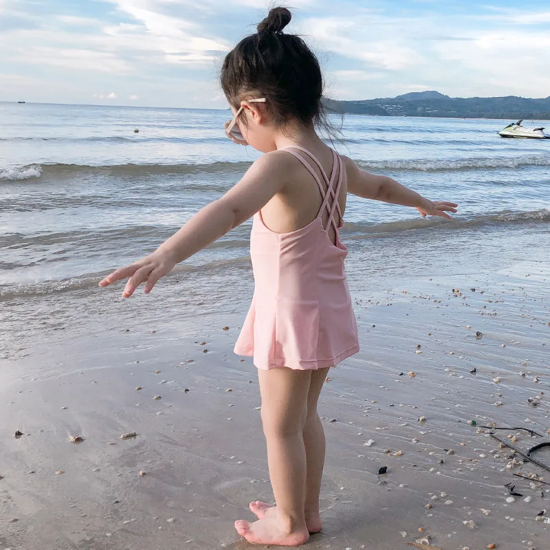Summer Pink Girls Cross Harness Swimsuit Children Sets For Baby 75-125cm