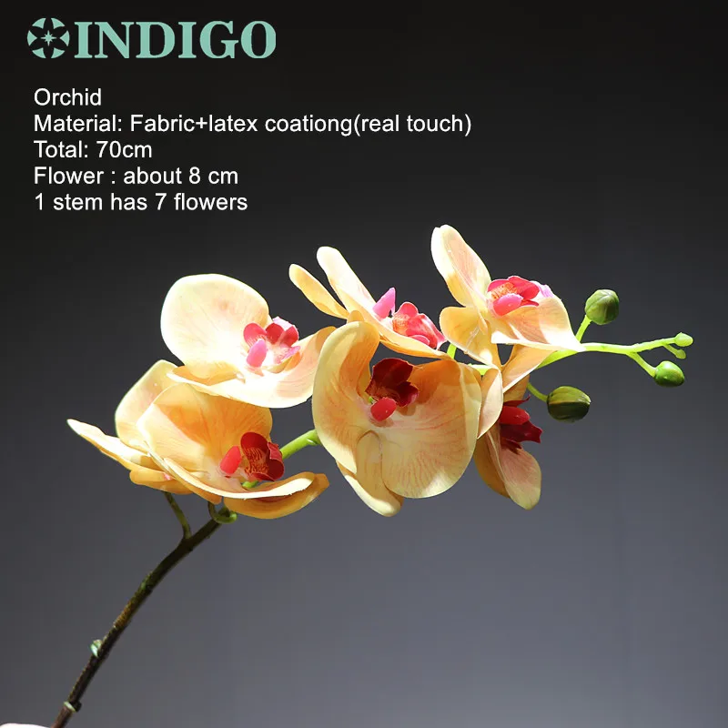 Индиго-3D фаленопсис белые орхидеи(7 цветов/стебель) Настоящее прикосновение цветок орхидеи свадебный цветок Цветочная вечеринка - Цвет: 1pc  champagne