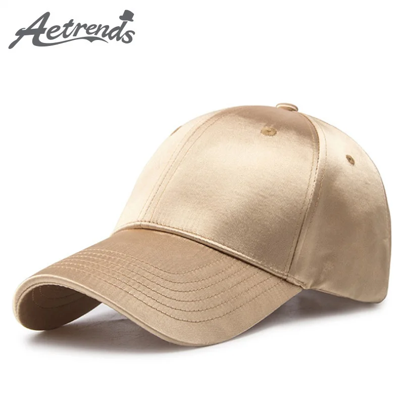 

[AETRENDS] Gold Satin Surface Baseball Cap Women Men's Cap Outdoor Sport Caps Male Baseball Caps Branded Youth Snapback Z-6341