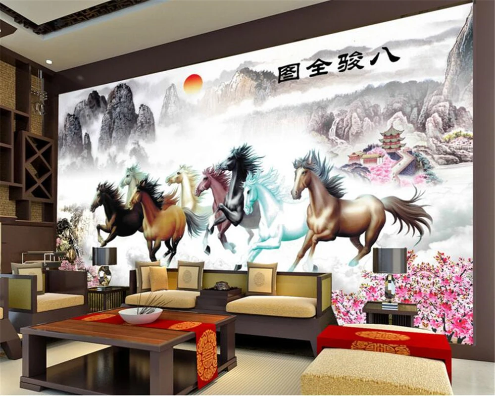 

beibehang Custom Photo Wallpaper 3D Animals Eight Horse Landscape Wallpaper Living Room Bedroom Sofa Background 3D Wallpaper