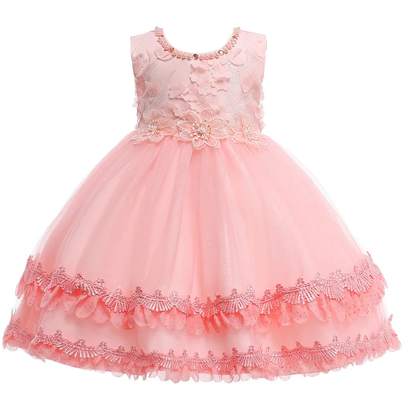 

New Fluffy Princess Nail Beads Decal Sequins Children's Wedding Dress Sequins Dress Kids Girls Dresses for Party and Wedding