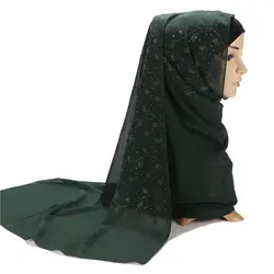 Модные новые женские мусульманские пузыри шифон шарф с заклепки-ромбы шарф с жемчугом простые Шали Обертывания сплошной цвет