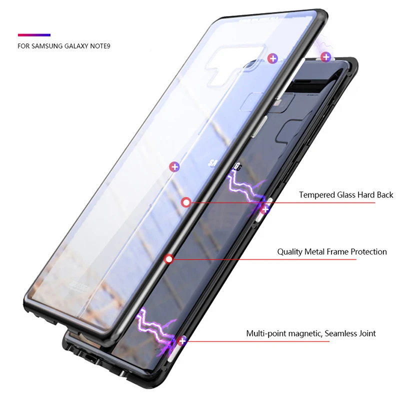 CHYI 360 Magnetic Metal Case for Samsung Galaxy S10 5G S9 S8 Plus Note 10 9 8 Tempered Glass Back Cover for Samsung A50 A20