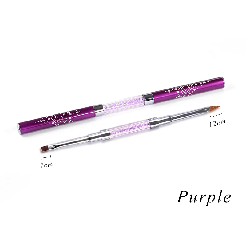 Dual-ended Acrylic Gel Brush UV Gel Drawing Brushes with Cap Acrylic Rhinestone Handle Manicure Nail Art Tool Decoration - Color: Purple 12cm