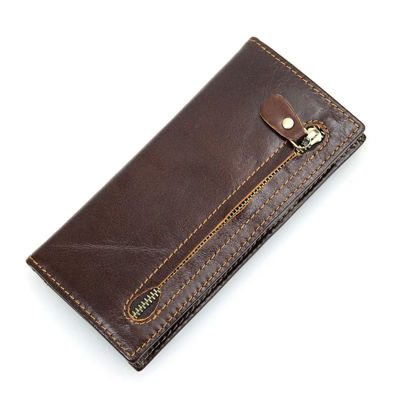 

2018 First Layer Oil Wax Cowhide Leather Wallet Zipper RFID Blocking Leather Wallet Men Vintage Card Holder Purse for Man R-8122