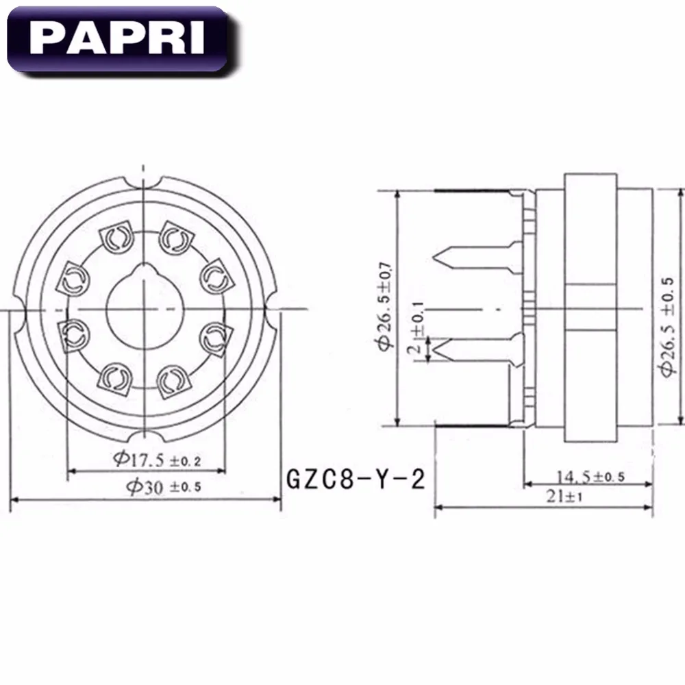 PAPRI 1 шт. керамический K8A PCB позолоченный 8Pin вакуумный трубчатый разъем аудио DIY HIFI ДЛЯ KT88 KT66 EL34 274B 6SN7 6V6 и т. д. трубчатый разъем