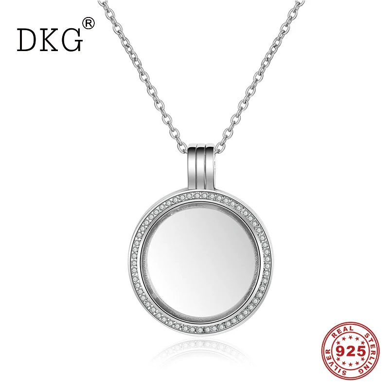 

925 Sterling Silver Sparkling brand Floating Locket With Crystal Box Necklaces & Pendants Authentic Silver DIy Jewelry