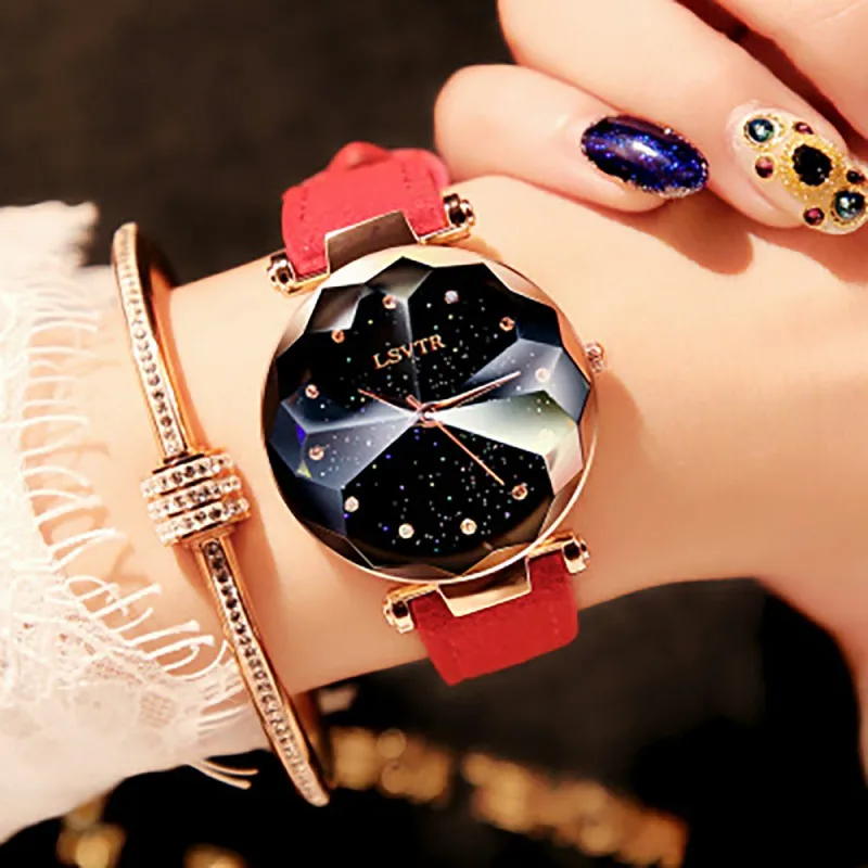 

2019 Ladies Watches Women Starry Sky On Hand Rosefield Fashion Relogio Femino Diamond Cut Surface Wristwatch Leather Strap Clock