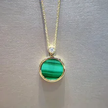 ANI 18K Yellow Gold Pendant Necklace Malachite Color Gemstone Jewelry Real Natural Diamond Fashion Women Engagement Necklace