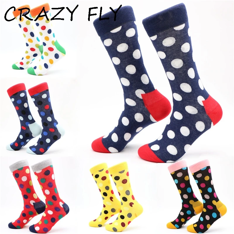 Магазин Crazy Fly Мода Красочные Dot с длинными Для мужчин носки улица Стиль Для женщин классное платье Crew Skate Смешные забавные носки распродажа