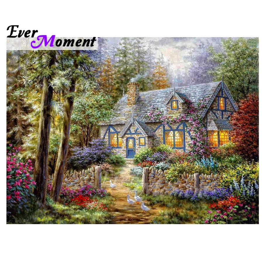 Картина с бриллиантами Ever Moment DIY Дом лес мозаика полный квадрат дрель картина