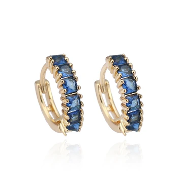 

Hot Square Black Onyx Green Gems Navy Blue Zircon Gold Color Stud Huggie Earring M03-ER0452